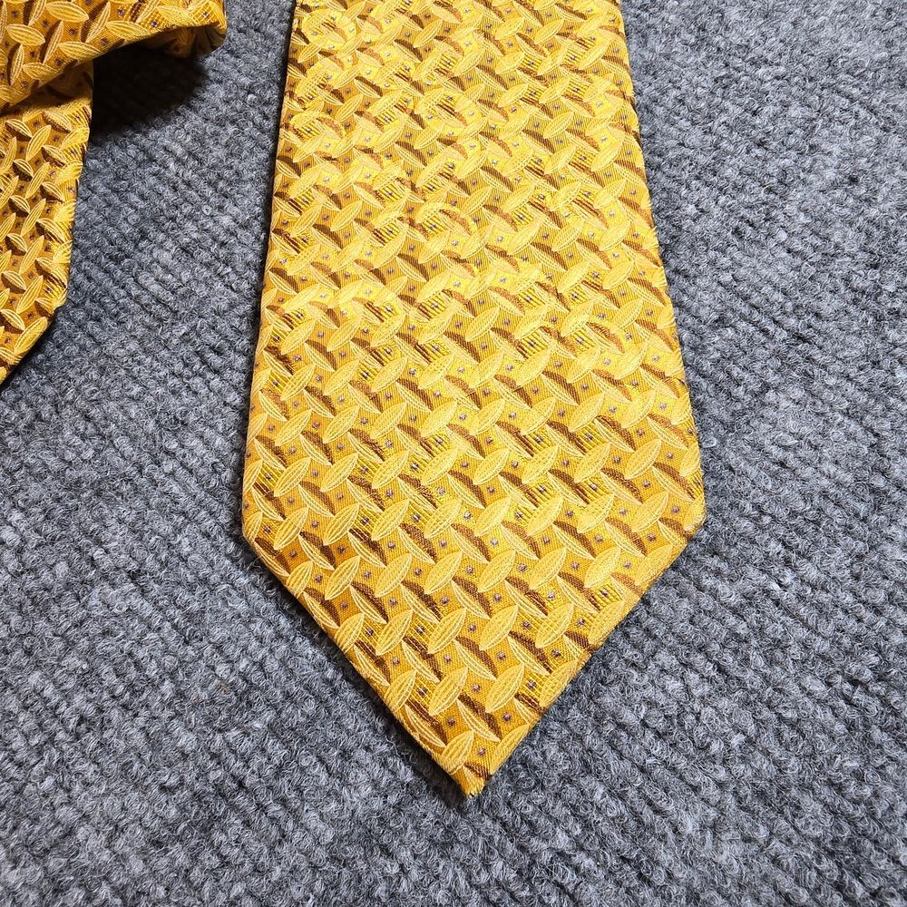 Ermenegildo Zegna Silk Tie Yellow Geometric Designer Necktie Italy - Picture 2 of 7